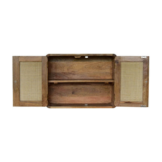 Mango Wood Wall Mounted Cabinet with Rattan Door, Grey Wash Finish