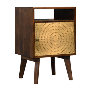 Bedside Table with Brass Plated Cabinet Door, Chestnut Finish