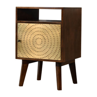 Bedside Table with Brass Plated Cabinet Door, Chestnut Finish