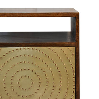 Bedside Table with Brass Plated Cabinet Door, Chestnut Finish