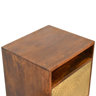 Bedside Table with Brass Plated Cabinet Door, Chestnut Finish