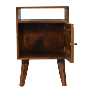 Bedside Table with Brass Plated Cabinet Door, Chestnut Finish