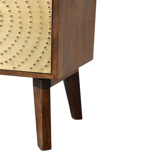 Bedside Table with Brass Plated Cabinet Door, Chestnut Finish