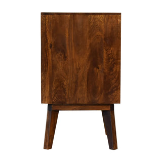 Bedside Table with Brass Plated Cabinet Door, Chestnut Finish