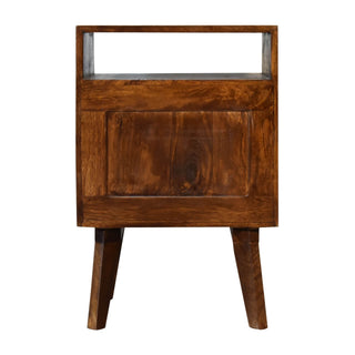 Bedside Table with Brass Plated Cabinet Door, Chestnut Finish