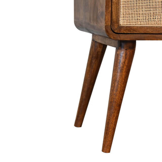 Mango Wood Bedside Table with Rattan Drawer, Chestnut Finish