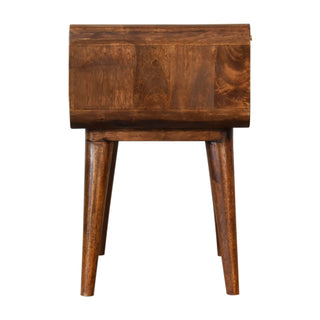 Mango Wood Bedside Table with Rattan Drawer, Chestnut Finish