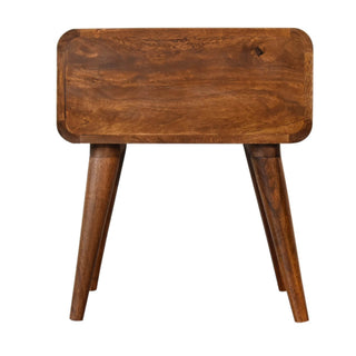 Mango Wood Bedside Table with Rattan Drawer, Chestnut Finish