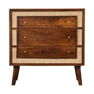 Mango Wood 3-Drawer Chest with Rattan Edges