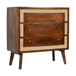 Mango Wood 3-Drawer Chest with Rattan Edges