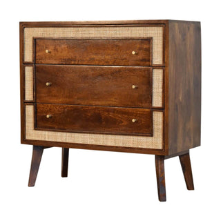 Mango Wood 3-Drawer Chest with Rattan Edges