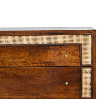 Mango Wood 3-Drawer Chest with Rattan Edges