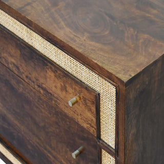Mango Wood 3-Drawer Chest with Rattan Edges