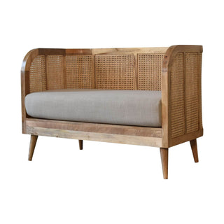 Mango Wood & Rattan Sofa – Oak Finish