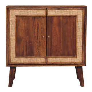 Mango Wood Cabinet with Rattan Edges in Chestnut Finish