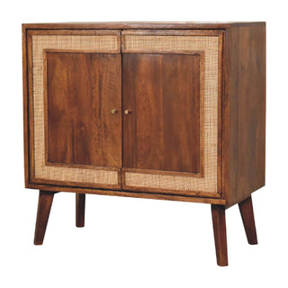 Mango Wood Cabinet with Rattan Edges in Chestnut Finish