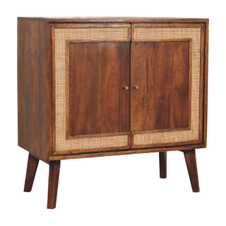 Mango Wood Cabinet with Rattan Edges in Chestnut Finish