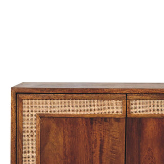Mango Wood Cabinet with Rattan Edges in Chestnut Finish