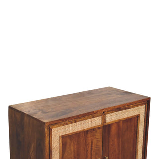 Mango Wood Cabinet with Rattan Edges in Chestnut Finish