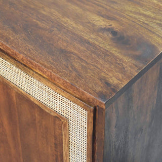 Mango Wood Cabinet with Rattan Edges in Chestnut Finish