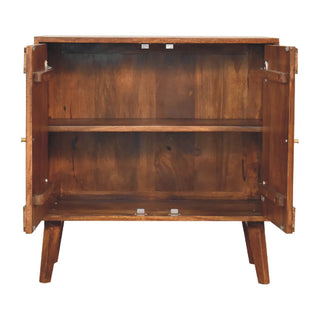 Mango Wood Cabinet with Rattan Edges in Chestnut Finish