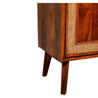 Mango Wood Cabinet with Rattan Edges in Chestnut Finish