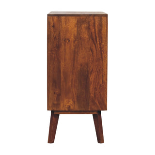 Mango Wood Cabinet with Rattan Edges in Chestnut Finish