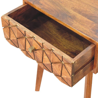 Mango Wood Brass Inlay Bedside Table with 1 Drawer, Oak Finish