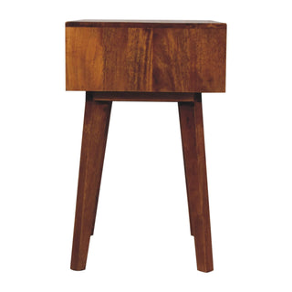 Mango Wood Brass Inlay Bedside Table with 1 Drawer, Oak Finish