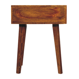 Mango Wood Brass Inlay Bedside Table with 1 Drawer, Oak Finish