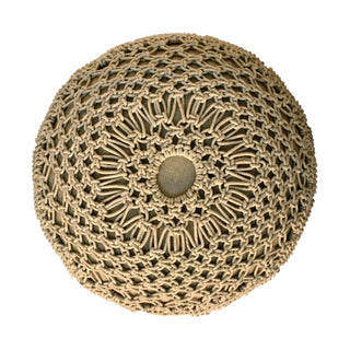 Mango Wood Frame Crochet Stool, Beige