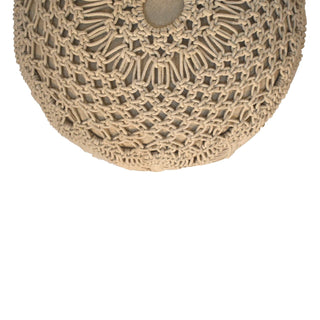 Mango Wood Frame Crochet Stool, Beige