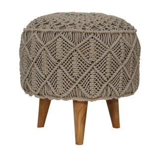 Mango Wood Frame Crochet Stool, Grey