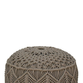 Mango Wood Frame Crochet Stool, Grey