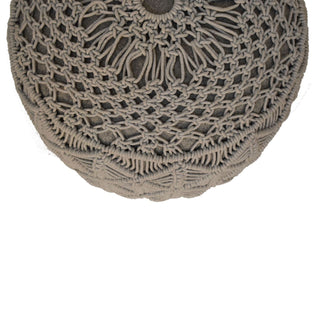 Mango Wood Frame Crochet Stool, Grey