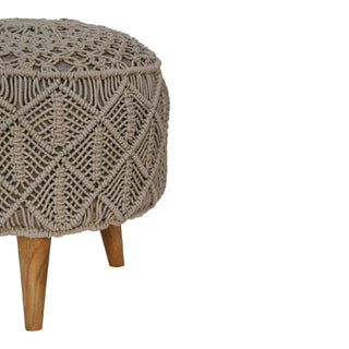 Mango Wood Frame Crochet Stool, Grey
