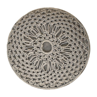 Mango Wood Frame Crochet Stool, Grey