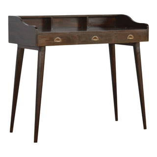 Mango Wood Nordic 3-Drawer Gallery Back Desk, Walnut Finish