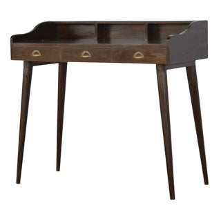 Mango Wood Nordic 3-Drawer Gallery Back Desk, Walnut Finish