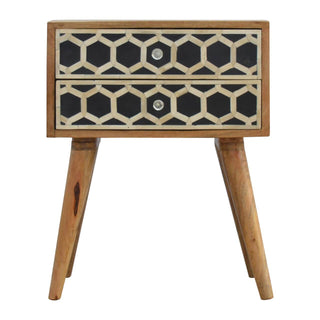 Mango Wood Bedside Table with Bone Inlay Drawers