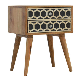 Mango Wood Bedside Table with Bone Inlay Drawers