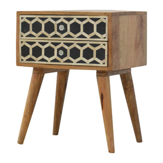 Mango Wood Bedside Table with Bone Inlay Drawers