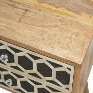 Mango Wood Bedside Table with Bone Inlay Drawers