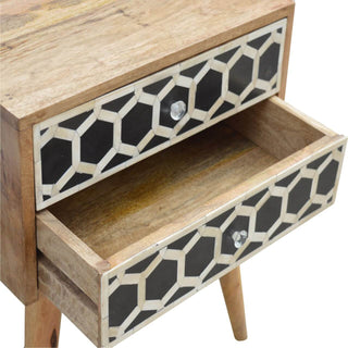 Mango Wood Bedside Table with Bone Inlay Drawers