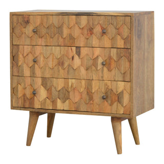 Mango Wood Pineapple Carved 3-Drawer Chest, Oak Finish