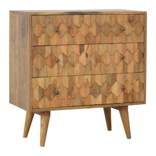 Mango Wood Pineapple Carved 3-Drawer Chest, Oak Finish