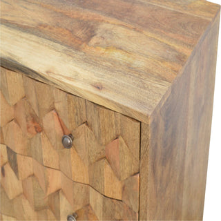 Mango Wood Pineapple Carved 3-Drawer Chest, Oak Finish