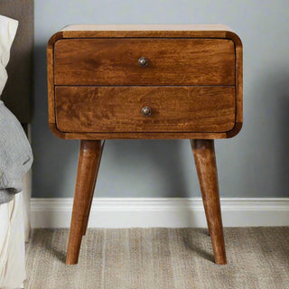 2-Drawer Solid Mango Bedside Table – Chestnut Finish