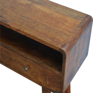 Mango Wood 2-Drawer Console Table with Shelf, Chestnut Finish