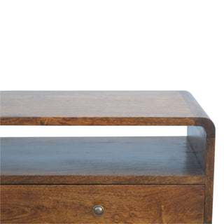 Mango Wood 2-Drawer Console Table with Shelf, Chestnut Finish
